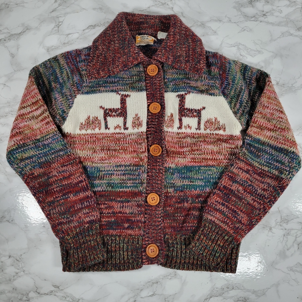 Woolco Stroller Vintage Llama Cardigan Sweater Medium